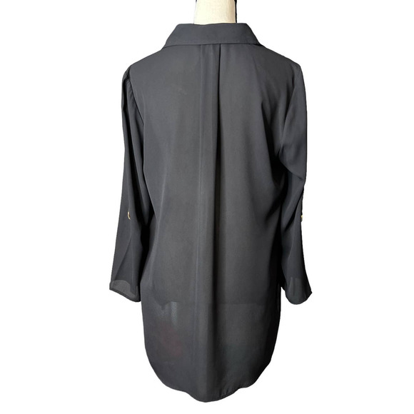 Michael Kors Blouse in Sheer Black Material Roll Tab Sleeves Front Zipper Size M - Picture 3 of 6